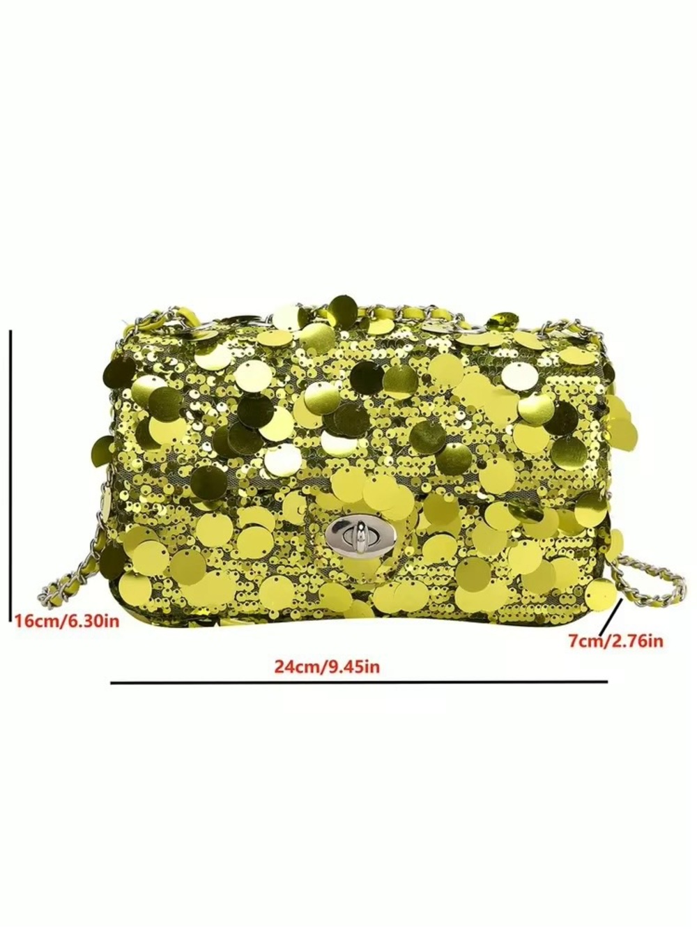 SHEIN Lime Green Sequin Chain Shoulder Bag - Picture 7 of 8